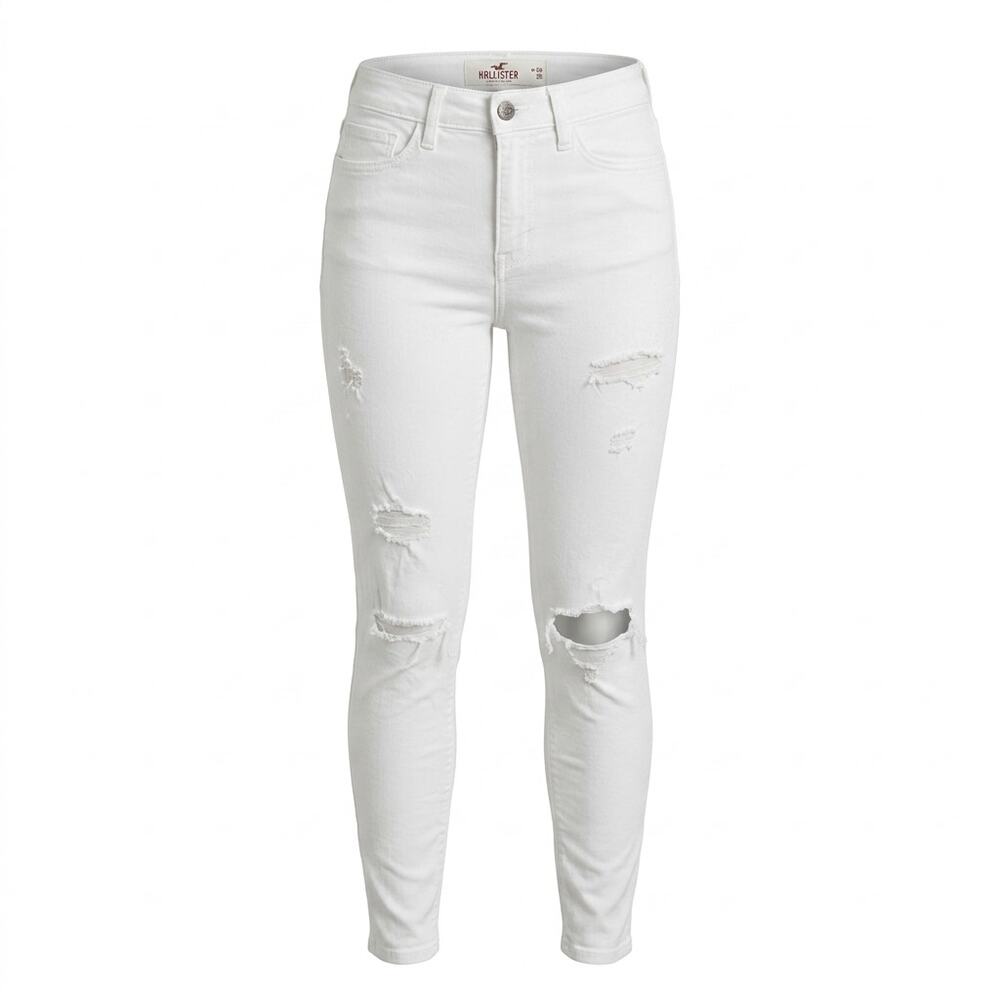 Hollister High Rise Super Skinny White Distressed Jeans Women Size W26 L30